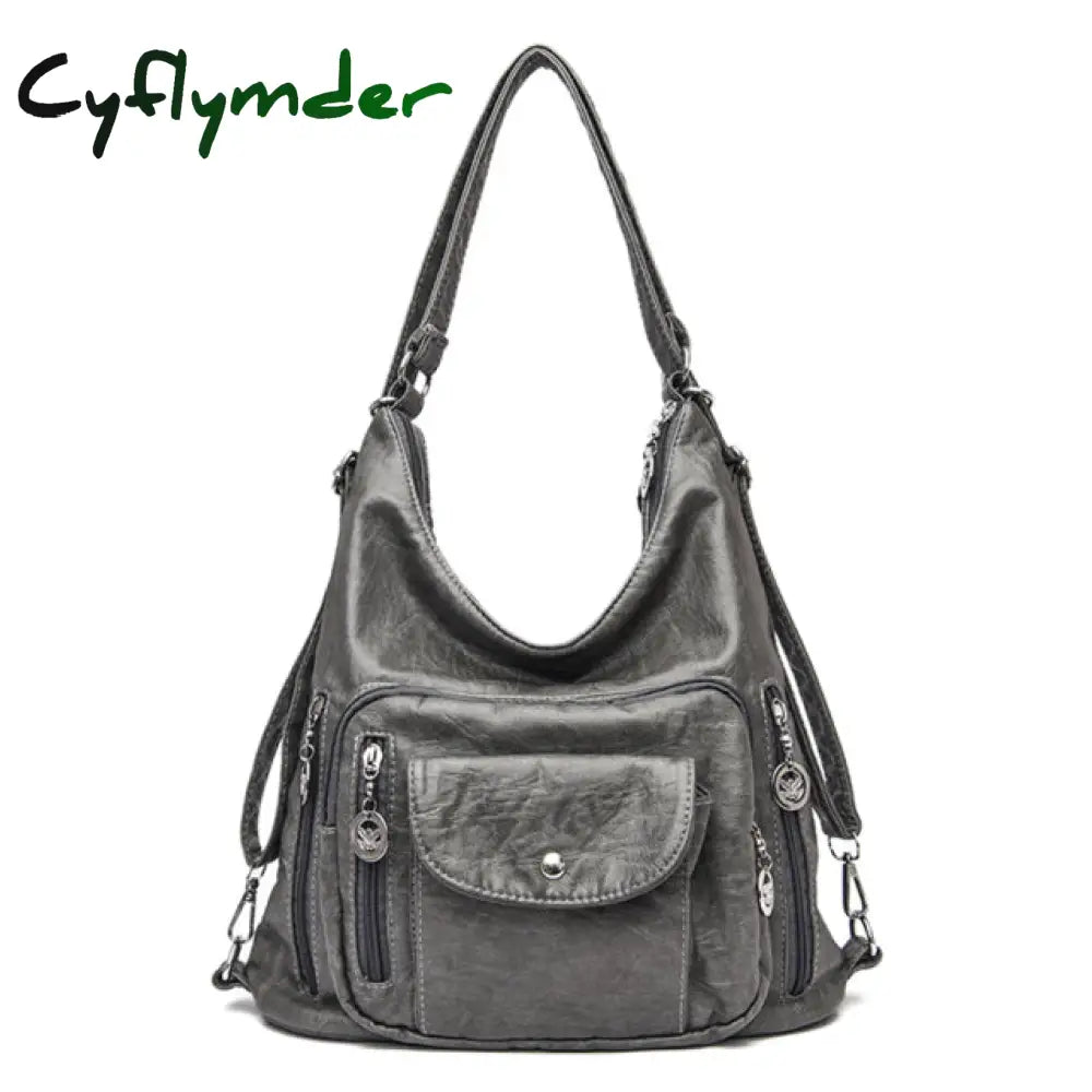 Cyflymder 3 In 1 Women Back Pack Bagpack Vintage Bag Retro Pu Leather Ladies Casual Tote Designer