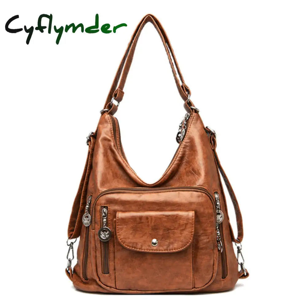 Cyflymder 3 In 1 Women Back Pack Bagpack Vintage Bag Retro Pu Leather Ladies Casual Tote Designer