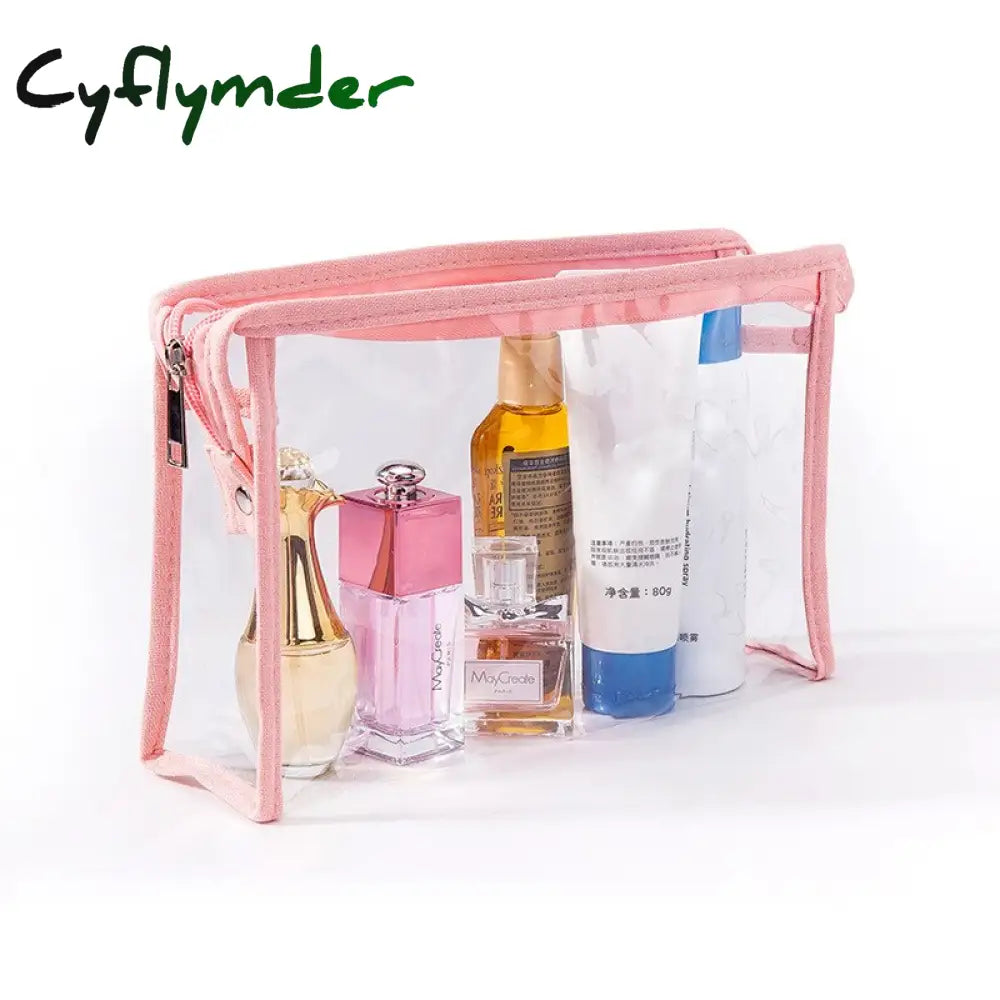 Cyflymder 3 Pc Waterproof Transparent Pvc Makeup Bag Travel Organizer Clear Beautician Cosmetic