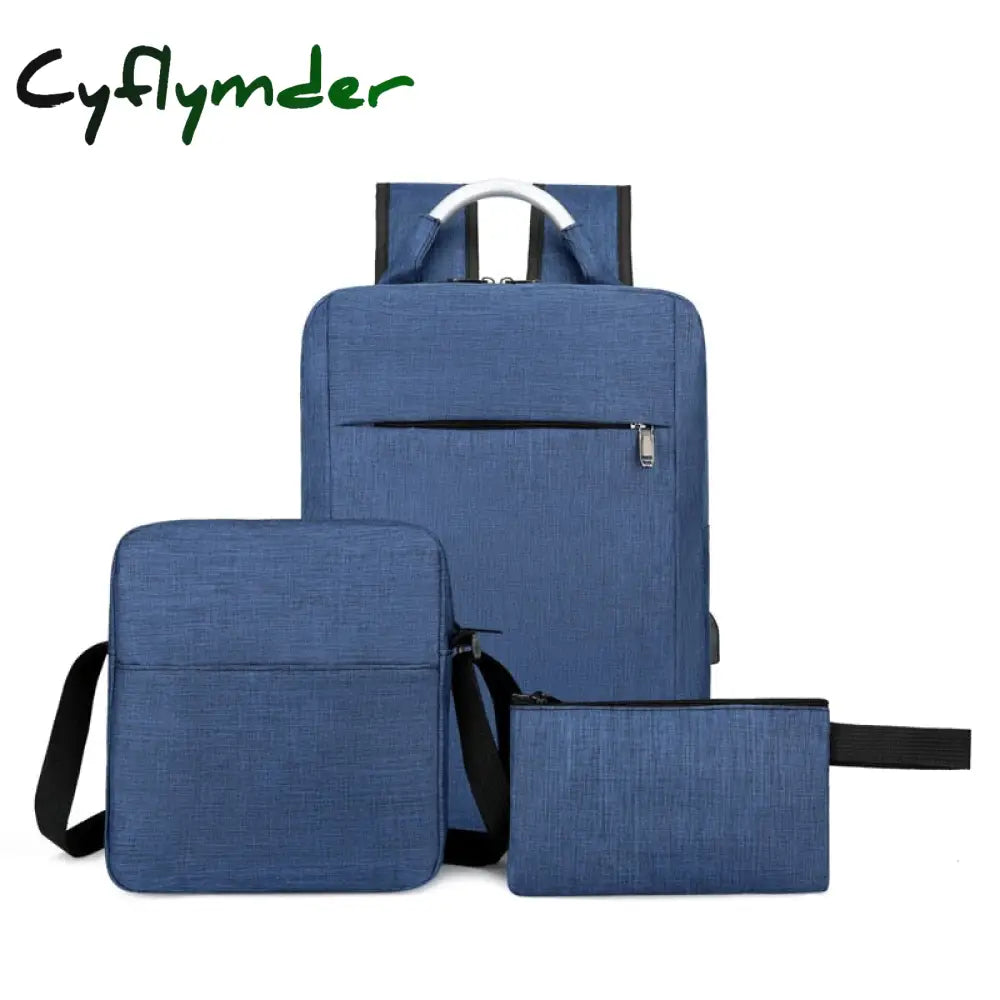 Cyflymder 3 Pcs Sets Laptop Backpack Business Men Women Travel Shoulder Backpacks School Bag Blue