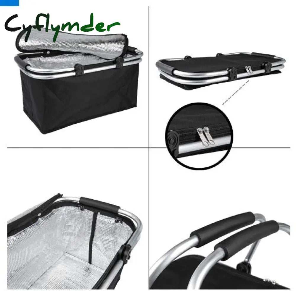 Cyflymder 32L Folding Picnic Camping Lunch Bags Insulated Cooler Bag Cool Hamper Storage Basket Box
