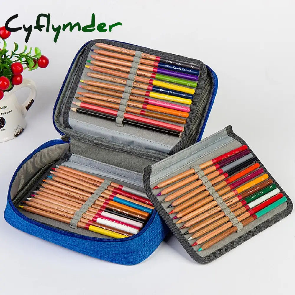 Cyflymder 36/72 Holes Creative Canvas School Pencil Case Multifunction Stationery Storage Bag Large