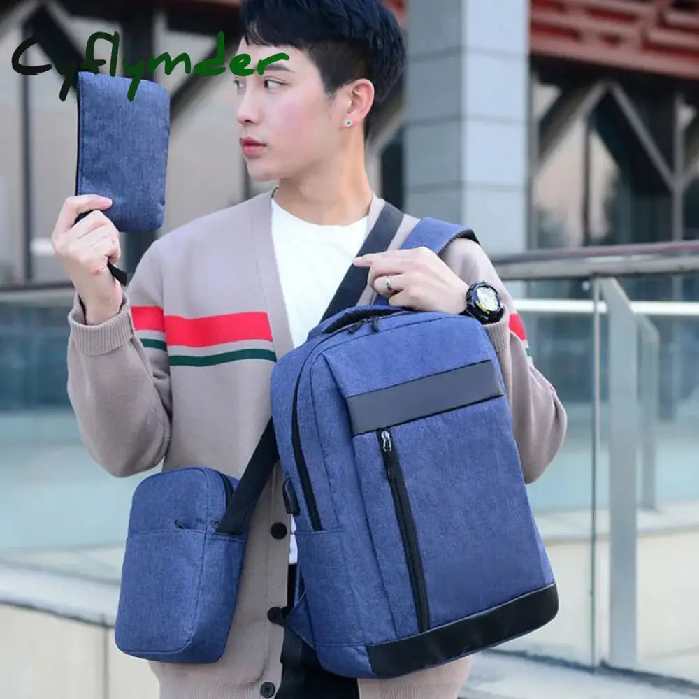 Cyflymder 3Pcs Backpack Men’s Korean Version Computer Simple Leisure Travel Fashion Student