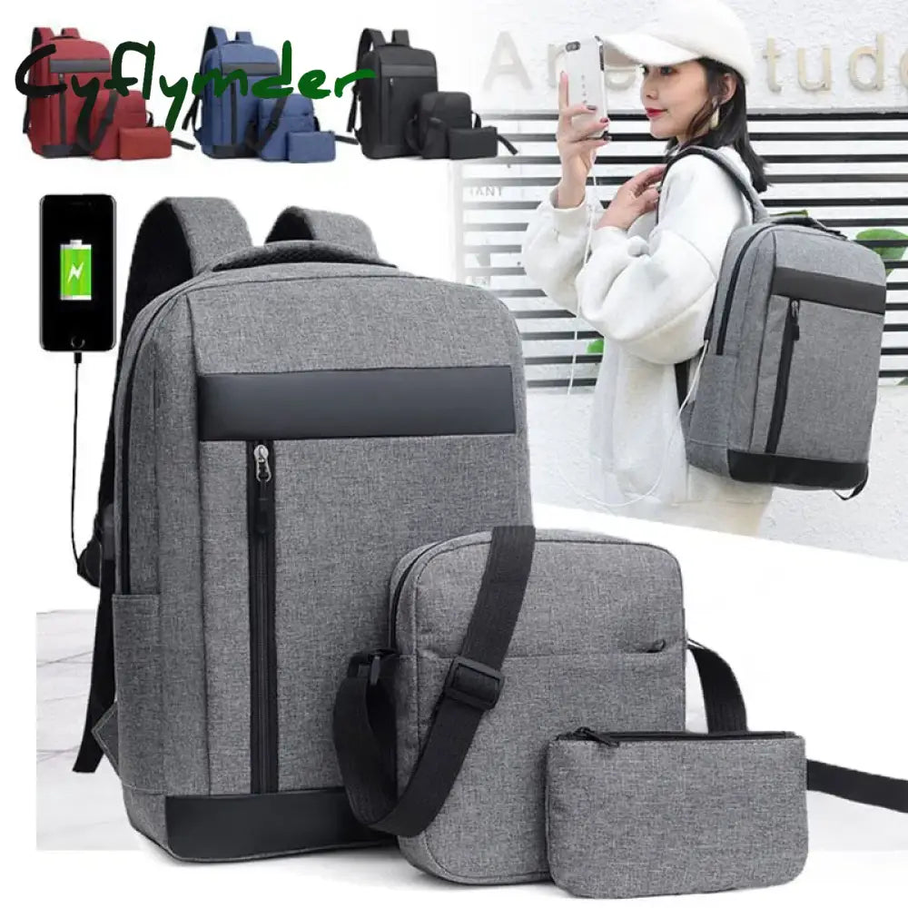 Cyflymder 3Pcs Backpack Men’s Korean Version Computer Simple Leisure Travel Fashion Student