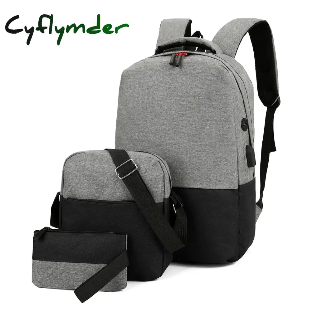 Cyflymder 3Pcs/Set Canvas Laptop Backpack Large Capacity Men Women Business Travel School Shoulder