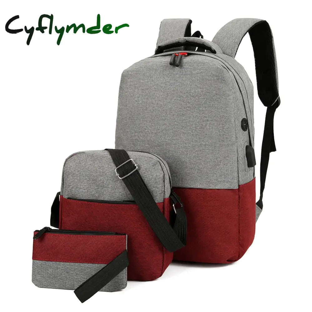 Cyflymder 3Pcs/Set Canvas Laptop Backpack Large Capacity Men Women Business Travel School Shoulder