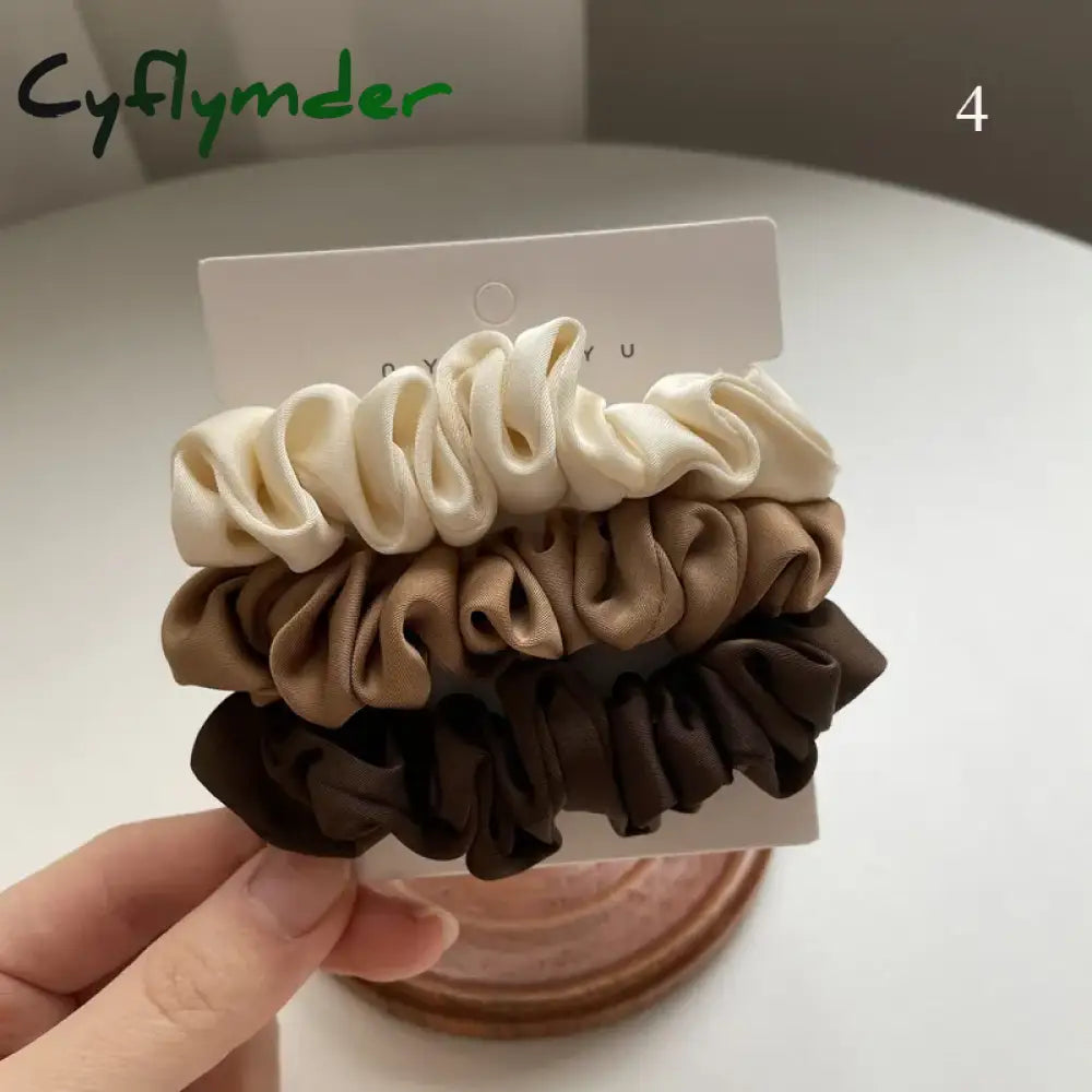 Cyflymder 3Pcs/Set Silk Satin Scrunchies Women Solid Color Hair Rope Elegant Ponytail Holder Rubber