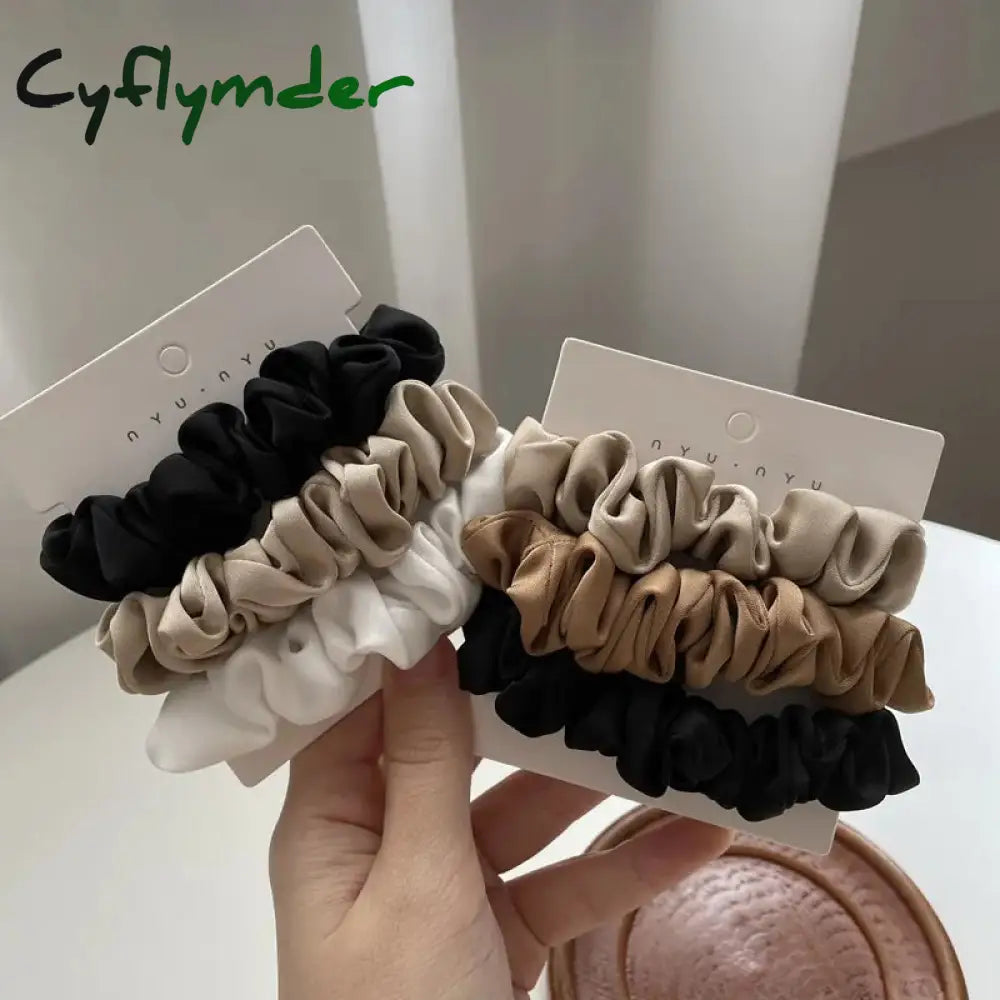 Cyflymder 3Pcs/Set Silk Satin Scrunchies Women Solid Color Hair Rope Elegant Ponytail Holder Rubber