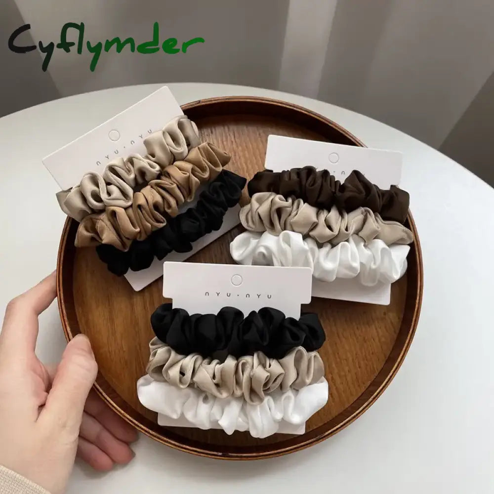 Cyflymder 3Pcs/Set Silk Satin Scrunchies Women Solid Color Hair Rope Elegant Ponytail Holder Rubber