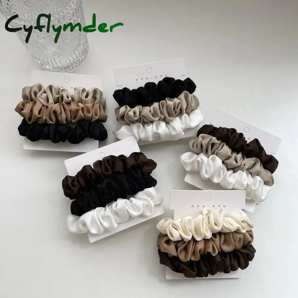 Cyflymder 3Pcs/Set Silk Satin Scrunchies Women Solid Color Hair Rope Elegant Ponytail Holder Rubber