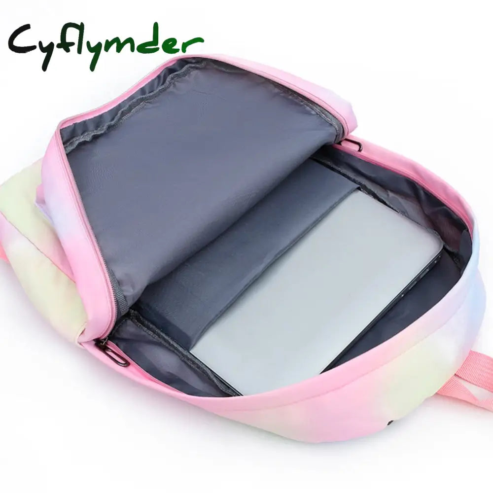 Cyflymder 3Pcs/Set Student Schoolbags Fashion Tie Dye Printing Women Backpack Laptop Bookbags