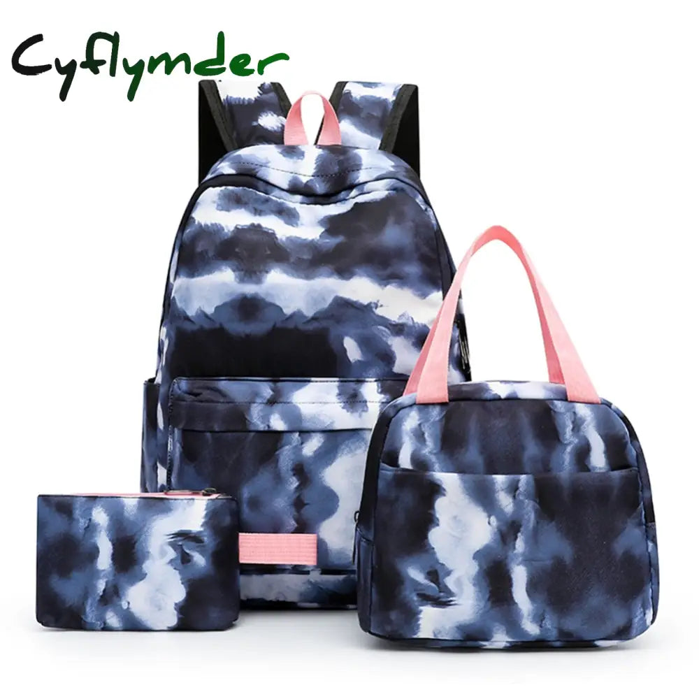 Cyflymder 3Pcs/Set Student Schoolbags Fashion Tie Dye Printing Women Backpack Laptop Bookbags