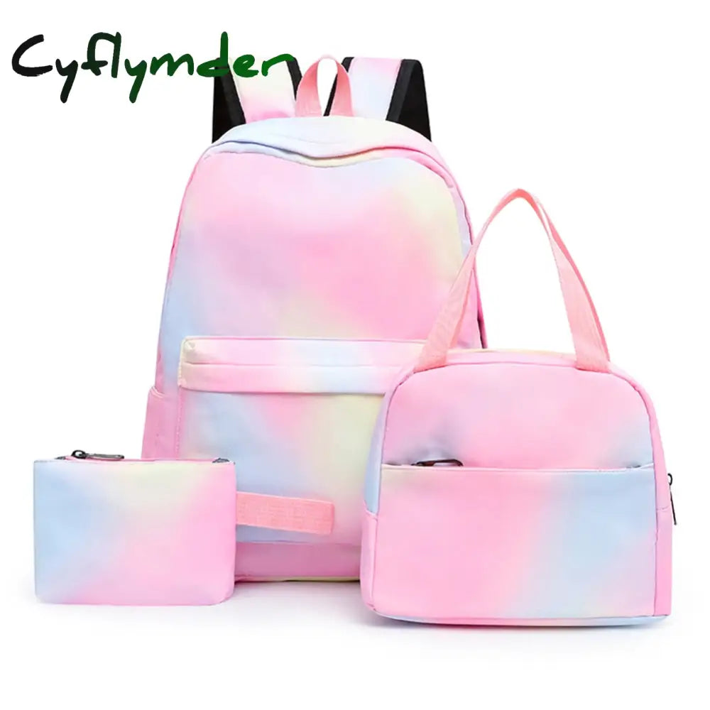 Cyflymder 3Pcs/Set Student Schoolbags Fashion Tie Dye Printing Women Backpack Laptop Bookbags