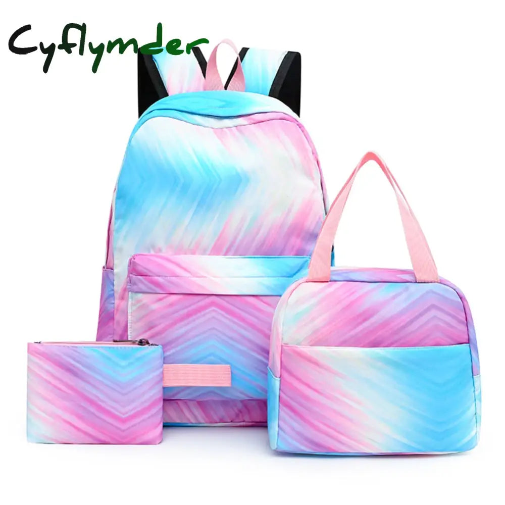 Cyflymder 3Pcs/Set Student Schoolbags Fashion Tie Dye Printing Women Backpack Laptop Bookbags