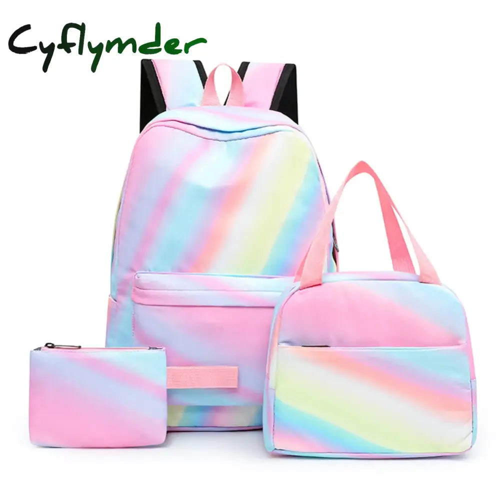 Cyflymder 3Pcs/Set Student Schoolbags Fashion Tie Dye Printing Women Backpack Laptop Bookbags