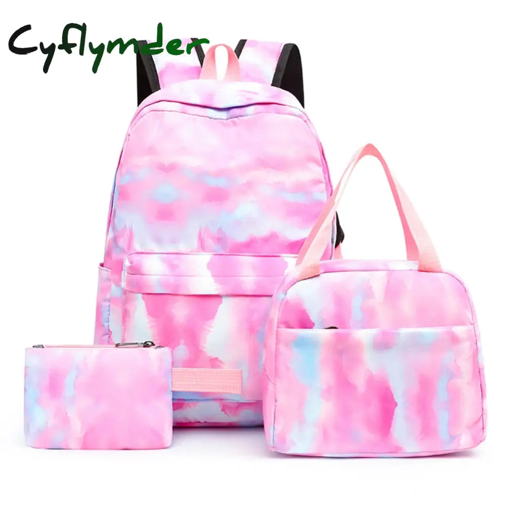 Cyflymder 3Pcs/Set Student Schoolbags Fashion Tie Dye Printing Women Backpack Laptop Bookbags