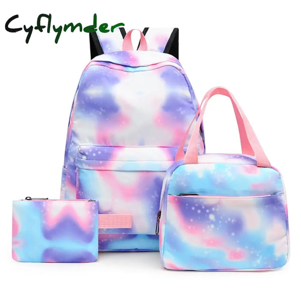 Cyflymder 3Pcs/Set Student Schoolbags Fashion Tie Dye Printing Women Backpack Laptop Bookbags