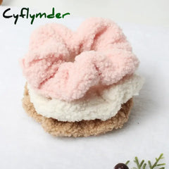 Cyflymder 3Pk Hair Scrunchies Furry Elastic Band Women Girls Soft Teddy Ties Ponytail Holder Rubber