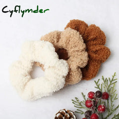 Cyflymder 3Pk Hair Scrunchies Furry Elastic Band Women Girls Soft Teddy Ties Ponytail Holder Rubber