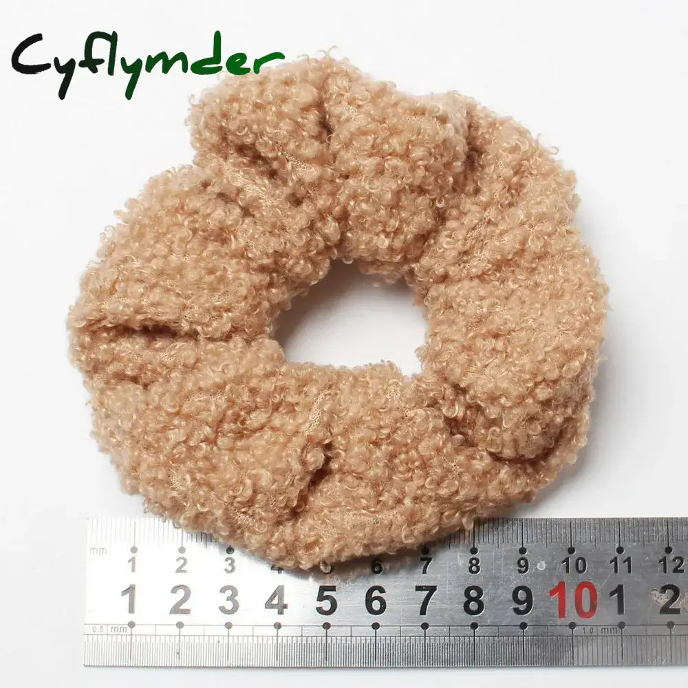 Cyflymder 3Pk Hair Scrunchies Furry Elastic Band Women Girls Soft Teddy Ties Ponytail Holder Rubber