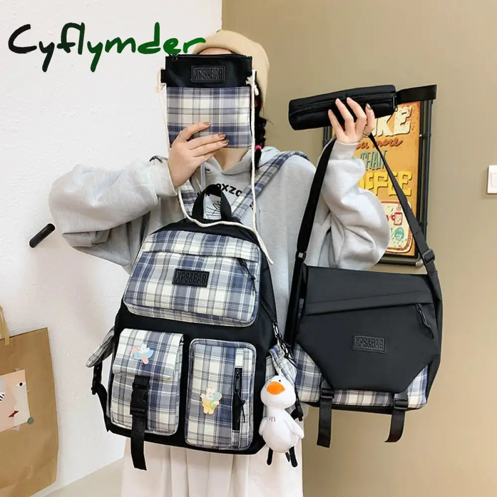 Cyflymder 4 In 1 Pcs Set Canvas Backpack New Korean Junior High School Bags For Teenager Girls