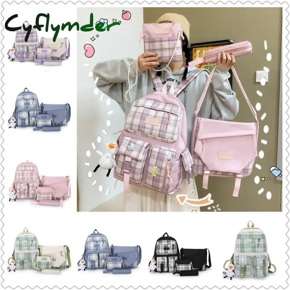 Cyflymder 4 In 1 Pcs Set Canvas Backpack New Korean Junior High School Bags For Teenager Girls