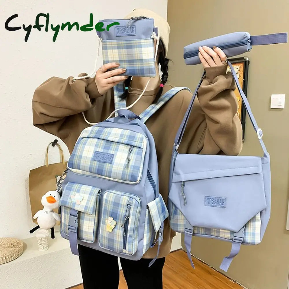 Cyflymder 4 In 1 Pcs Set Canvas Backpack New Korean Junior High School Bags For Teenager Girls