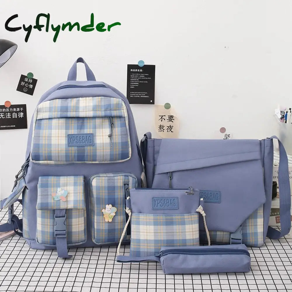 Cyflymder 4 In 1 Pcs Set Canvas Backpack New Korean Junior High School Bags For Teenager Girls