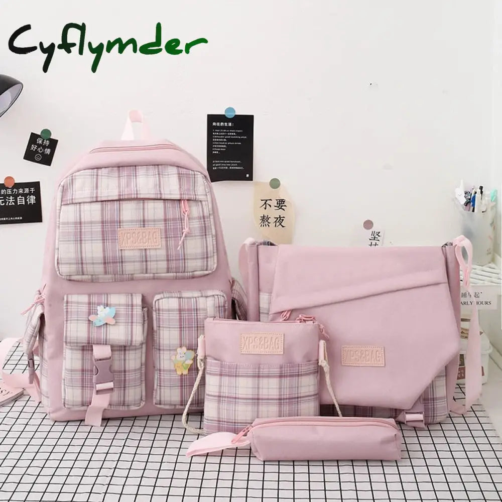 Cyflymder 4 In 1 Pcs Set Canvas Backpack New Korean Junior High School Bags For Teenager Girls