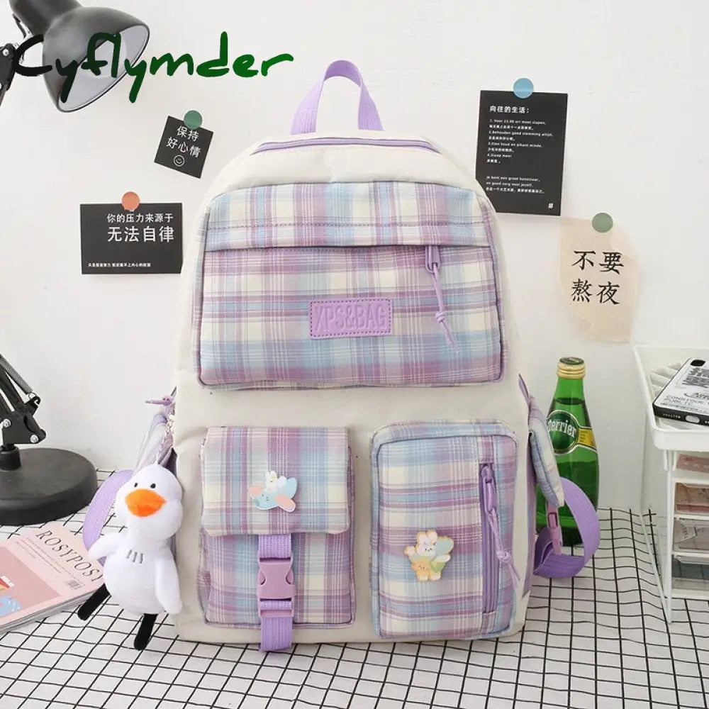Cyflymder 4 In 1 Pcs Set Canvas Backpack New Korean Junior High School Bags For Teenager Girls