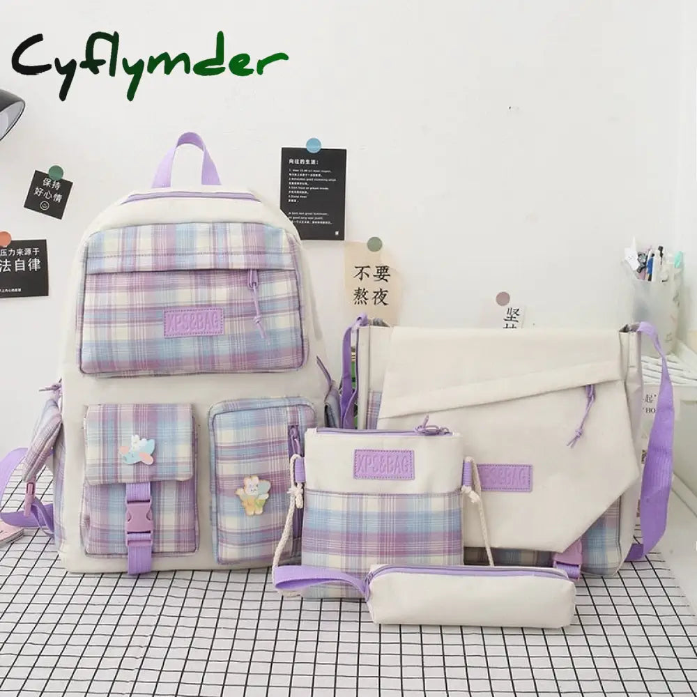 Cyflymder 4 In 1 Pcs Set Canvas Backpack New Korean Junior High School Bags For Teenager Girls