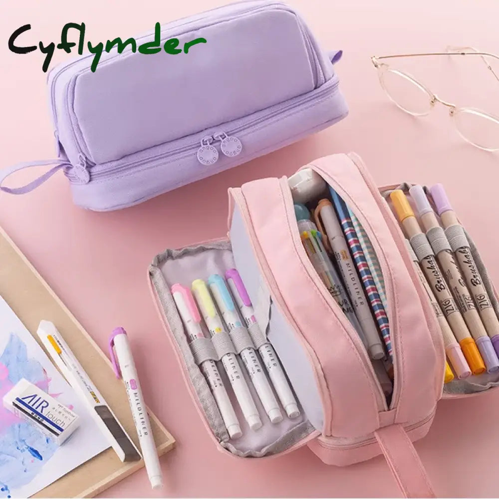 Cyflymder 4 Partitions Large Pencil Case Pen Bag School Student Cases Cosmetic Stationery Organizer