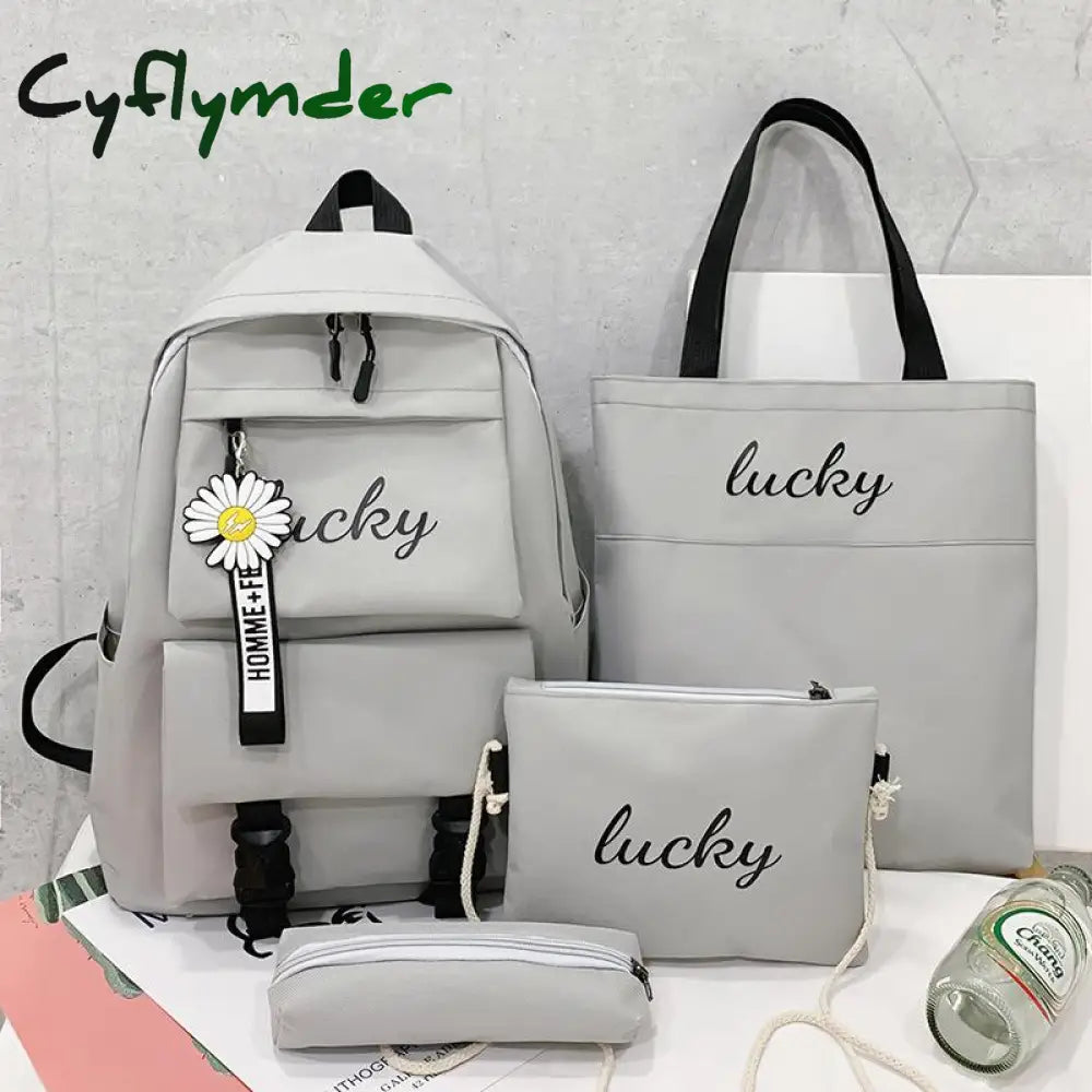 Cyflymder 4 Pcs New Student Backpack Small Fresh Letters Contrast Color Junior High School Casual