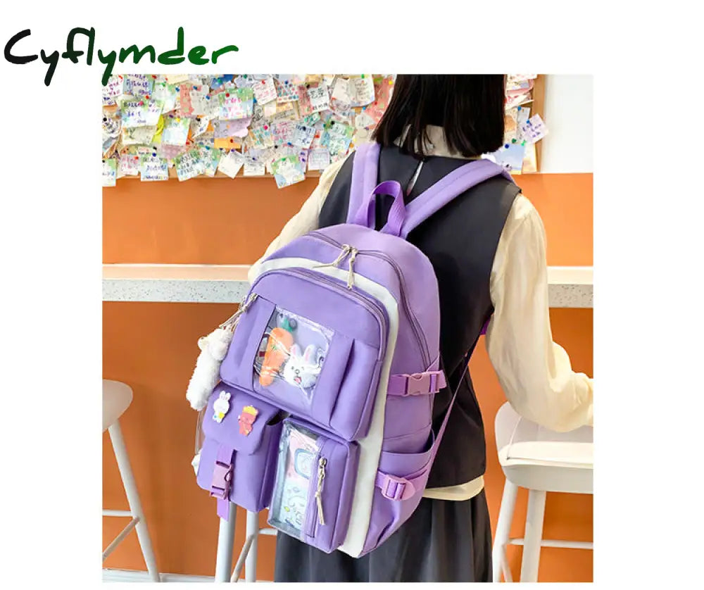 Cyflymder 4 Pcs Sets Children’s School Backpack Kawaii Women’s Bookbag Bags For Teens Girls