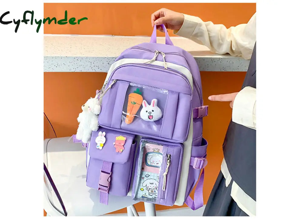 Cyflymder 4 Pcs Sets Children’s School Backpack Kawaii Women’s Bookbag Bags For Teens Girls