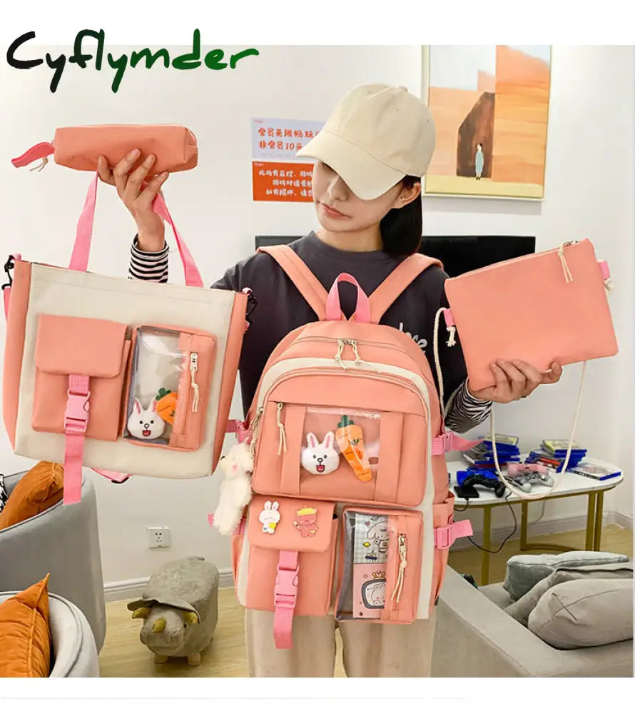 Cyflymder 4 Pcs Sets Children’s School Backpack Kawaii Women’s Bookbag Bags For Teens Girls