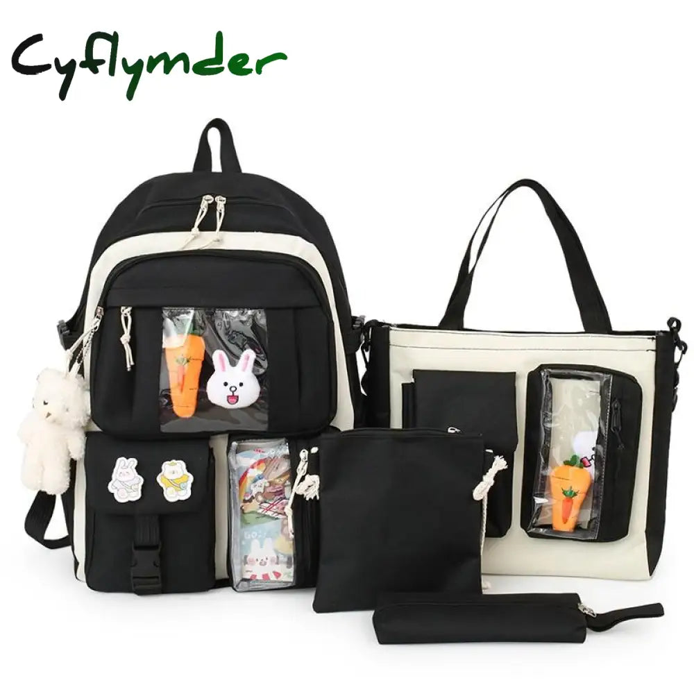 Cyflymder 4 Pcs Sets Children’s School Backpack Kawaii Women’s Bookbag Bags For Teens Girls