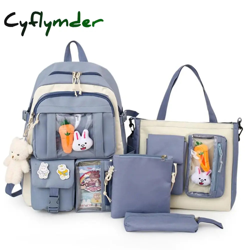 Cyflymder 4 Pcs Sets Children’s School Backpack Kawaii Women’s Bookbag Bags For Teens Girls