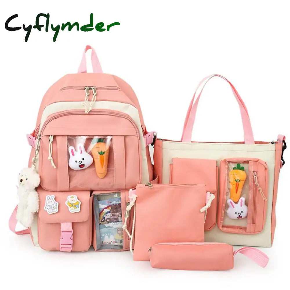 Cyflymder 4 Pcs Sets Children’s School Backpack Kawaii Women’s Bookbag Bags For Teens Girls