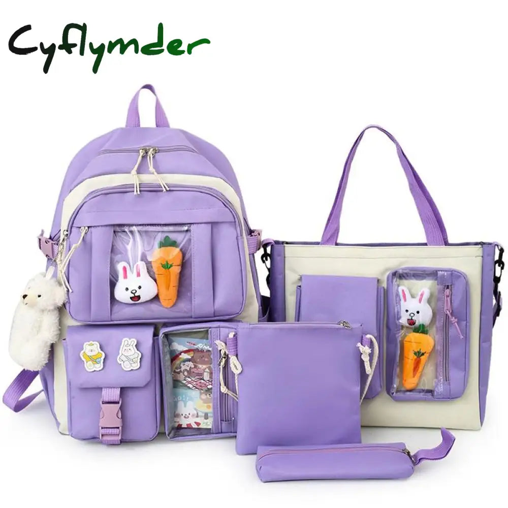 Cyflymder 4 Pcs Sets Children’s School Backpack Kawaii Women’s Bookbag Bags For Teens Girls