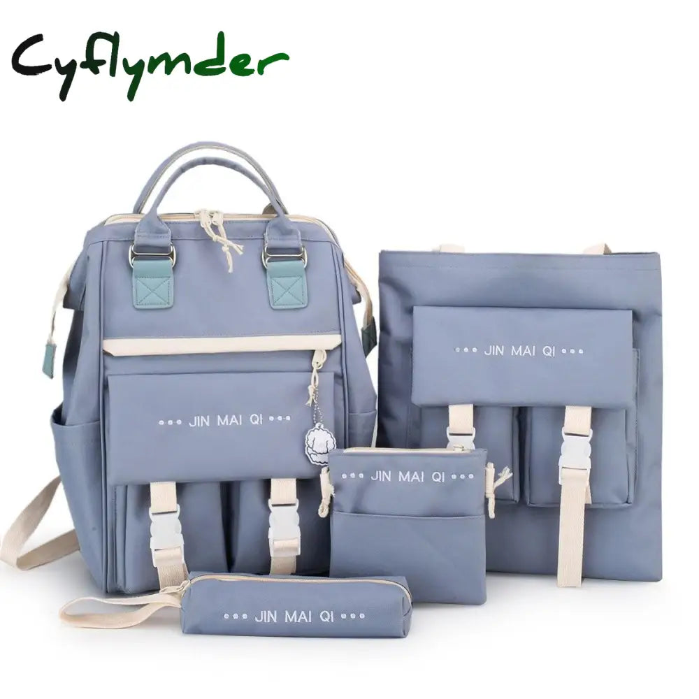 Cyflymder 4-Piece Fashion Women’s Backpack New Canvas Large Capacity School Bags For Teenager