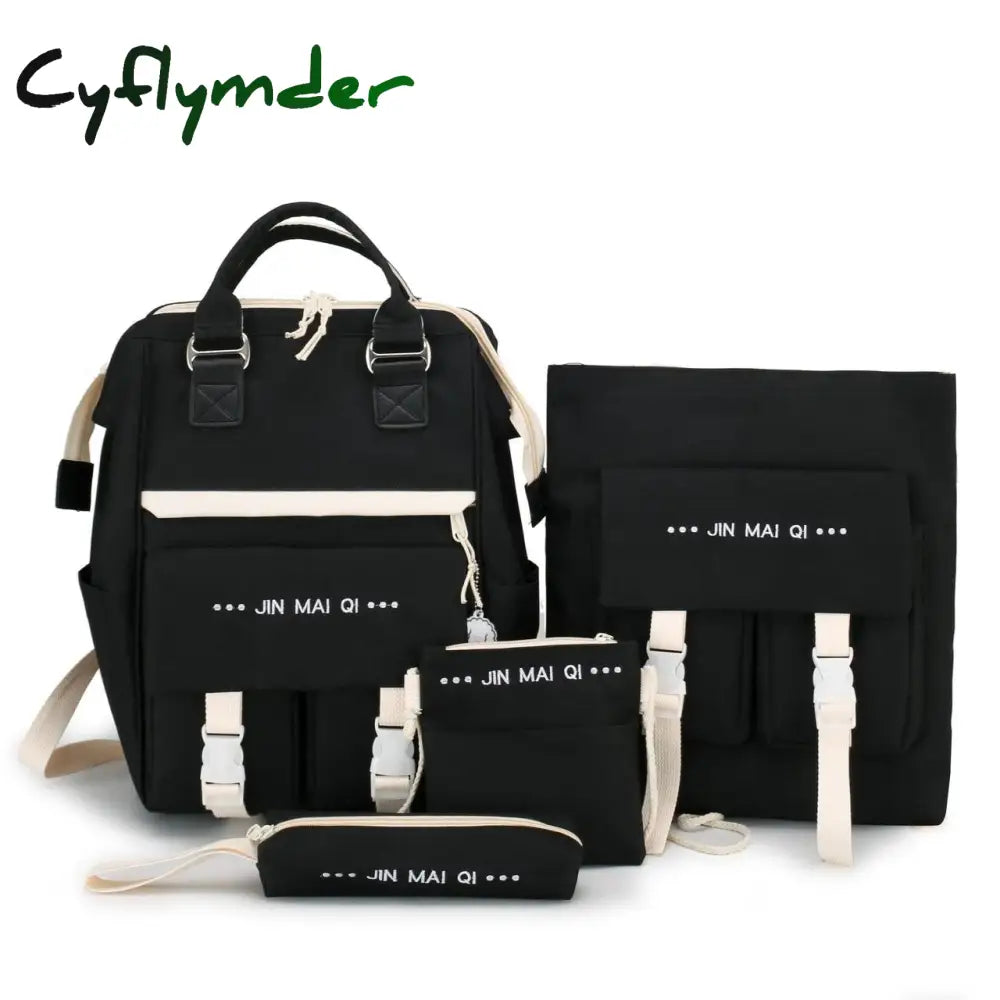 Cyflymder 4-Piece Fashion Women’s Backpack New Canvas Large Capacity School Bags For Teenager