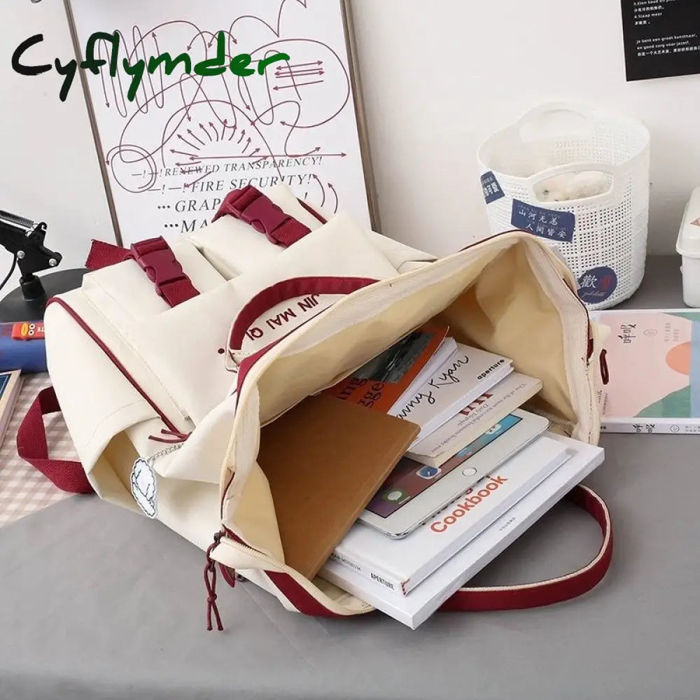 Cyflymder 4-Piece Fashion Women’s Backpack New Canvas Large Capacity School Bags For Teenager