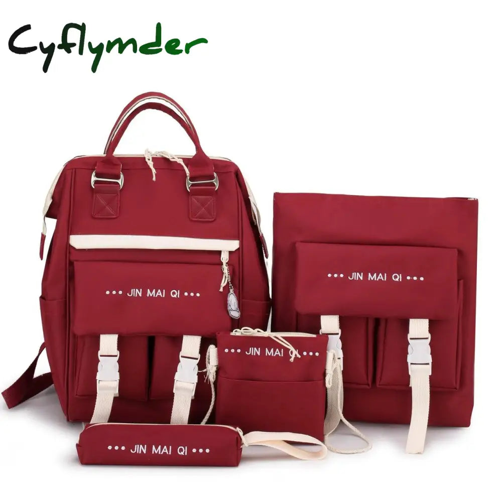 Cyflymder 4-Piece Fashion Women’s Backpack New Canvas Large Capacity School Bags For Teenager