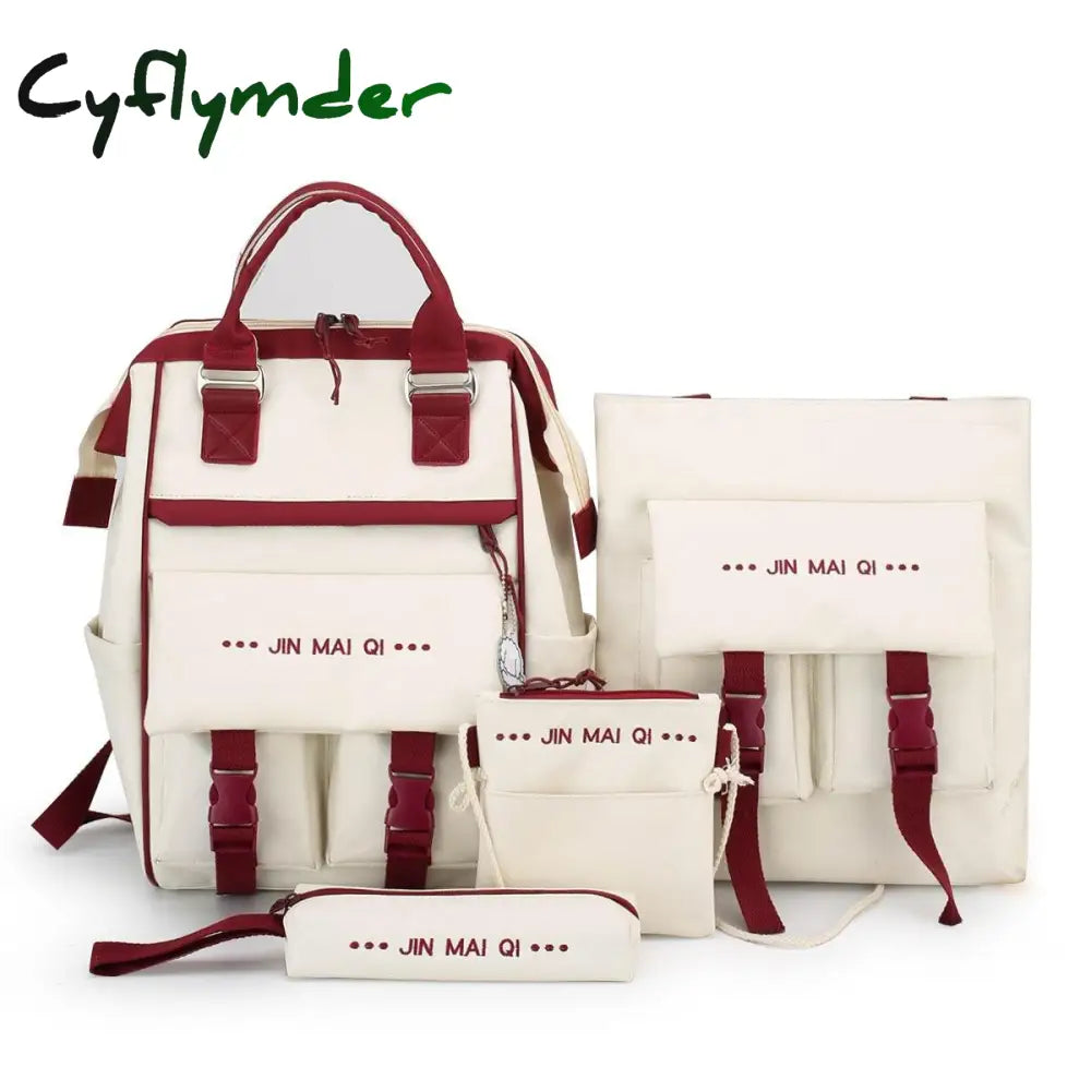 Cyflymder 4-Piece Fashion Women’s Backpack New Canvas Large Capacity School Bags For Teenager