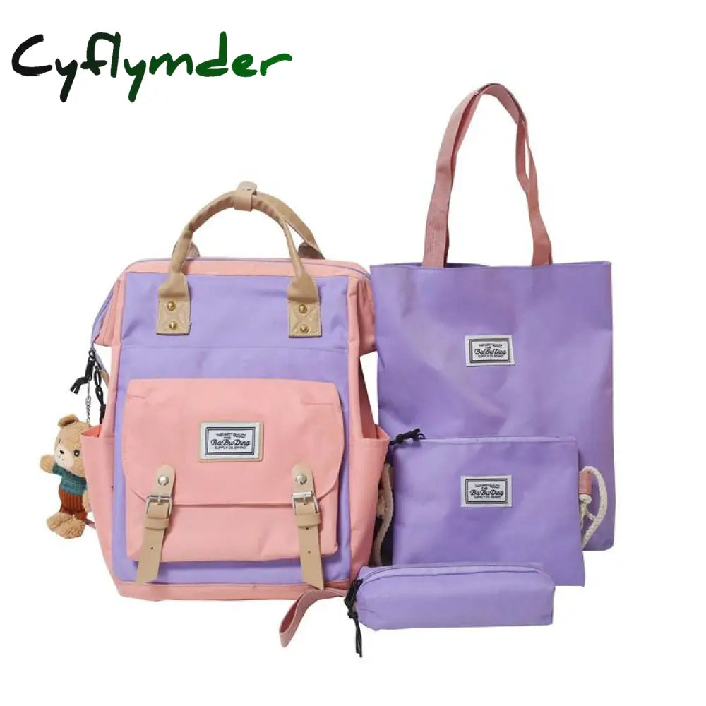 Cyflymder 4 Piece Kawaii Women’s Backpack Pencil Case Set School Bags For Girls Schoolbag For