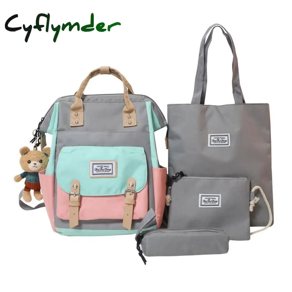 Cyflymder 4 Piece Kawaii Women’s Backpack Pencil Case Set School Bags For Girls Schoolbag For