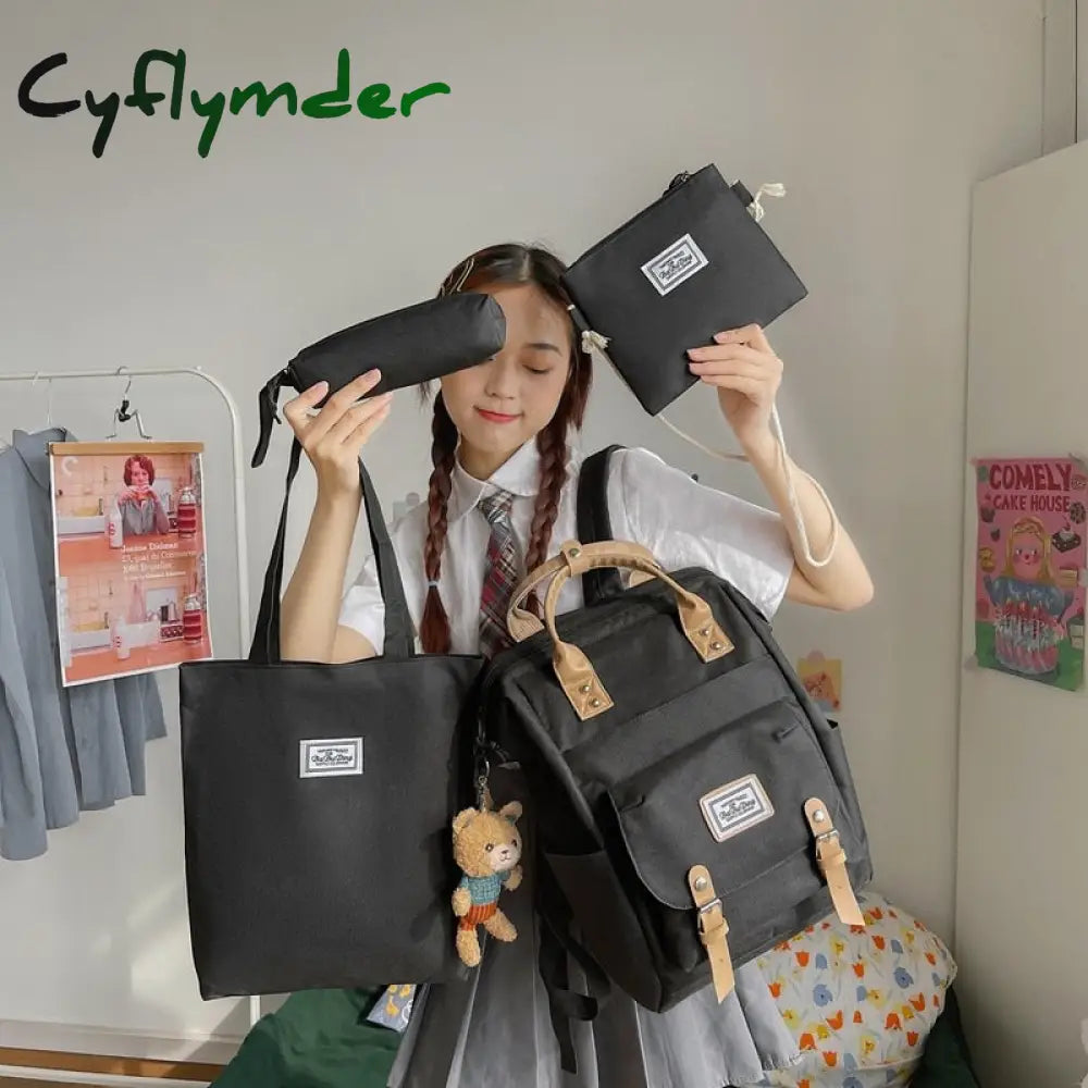 Cyflymder 4 Piece Kawaii Women’s Backpack Pencil Case Set School Bags For Girls Schoolbag For