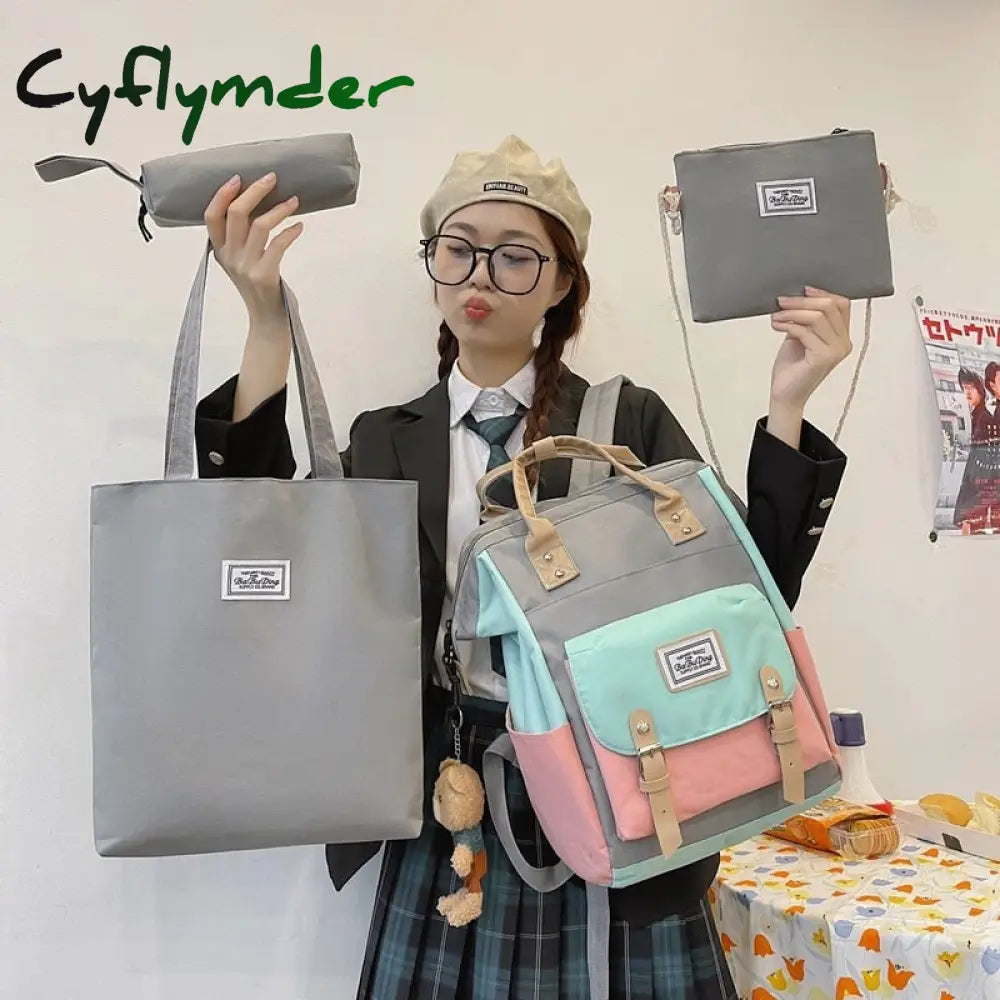 Cyflymder 4 Piece Kawaii Women’s Backpack Pencil Case Set School Bags For Girls Schoolbag For