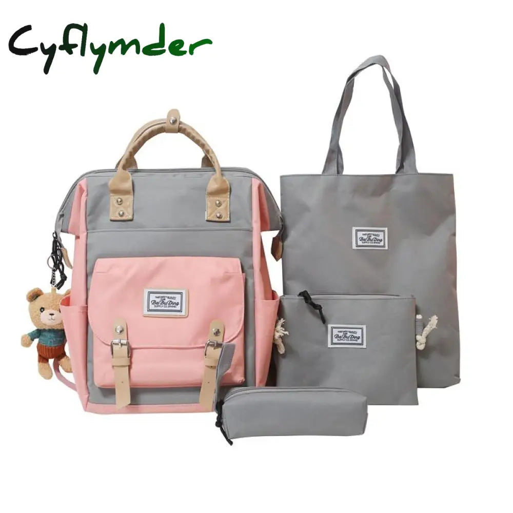 Cyflymder 4 Piece Kawaii Women’s Backpack Pencil Case Set School Bags For Girls Schoolbag For